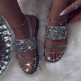 Sparkly Diamond Slip-On Flat Sandals Oshnow